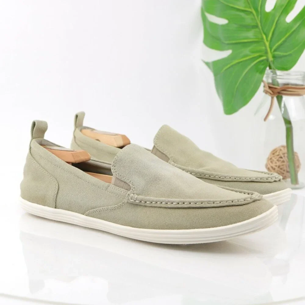 The Rail Mens Stockton Slip On Shoe‎ Size 10 Tan Khaki Canvas Moc Toe Casual